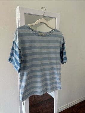 Madewell Blue White Stripe Cotton Boxy Tee XS Short Sleeve Relaxed Top